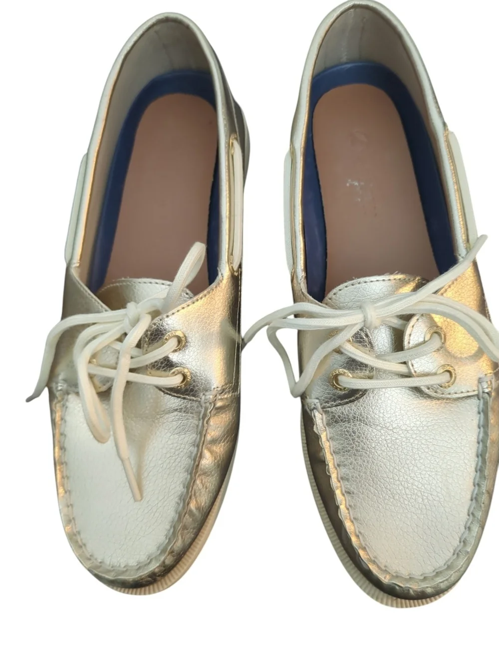 Sperry 8 Top-Sider Luna Boat Loafers Metallic Gold Leather Cyber Y3K Futuristic
